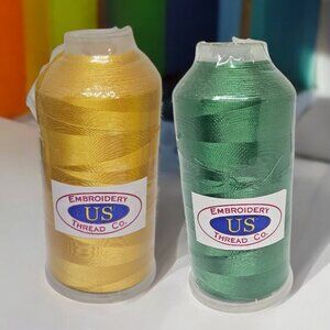 Metalic Embroidery Machine Thread - Bundle of 2 - Green & Gold - 100% Rayon 11,0